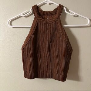 Aerie Brown Ribbed Sleeveless Crop Tank Top